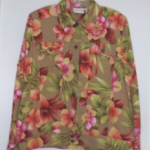 New Alfred Dunner Jacket Colorful Island Floral Casual Button-up Shacket Size 10